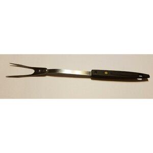 USA Stainless Steel Meat Fork 2 Wide Prong 12" Black Handle Vintage